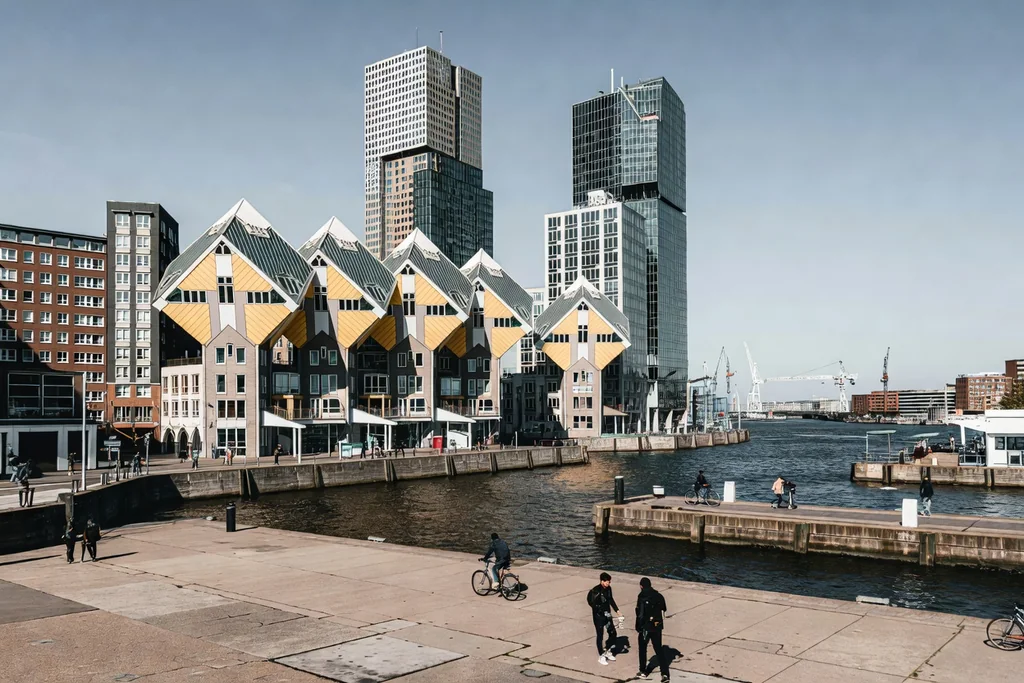 Rotterdam modern harbour city with bold contemporary architecture, cube houses and quays