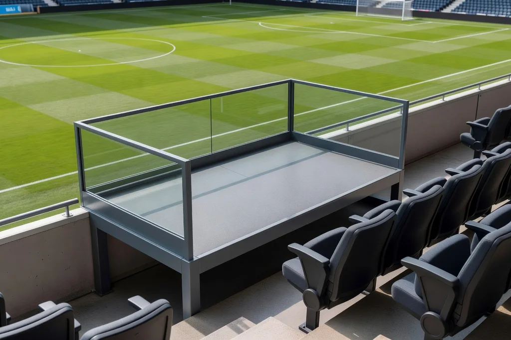 Wheelchair platform with a clear elevated view of the pitch inside a modern football stand