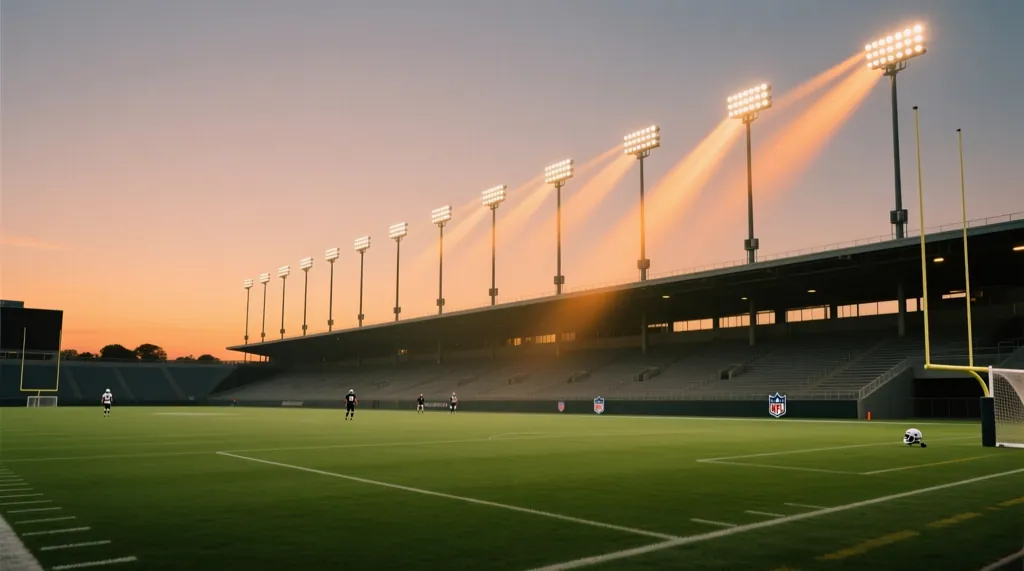 Floodlights above an empty stand